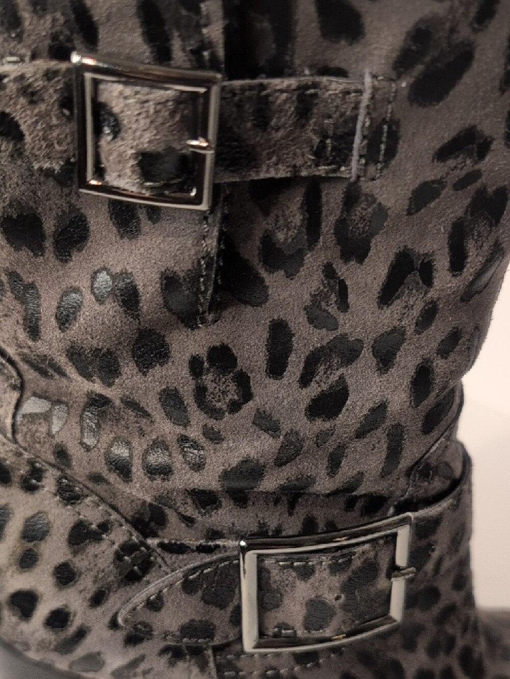 Jimmy Choo Gray Leopard-Print Mid-Calf Heeled Boots Size 36.5 - Picture 12 of 15